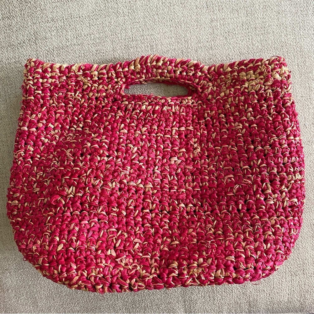 Handwoven Pink and Tan Tote Bag - Picture 2 of 5